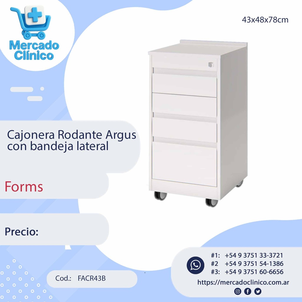 Cajonera Rodante Argus  con bandeja lateral - Forms