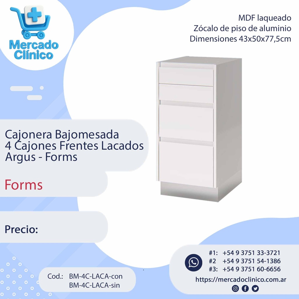 Cajonera Bajomesada 4 Cajones Frentes Lacados Argus - Forms