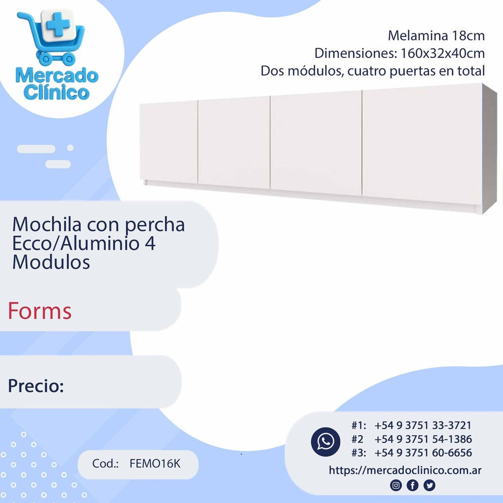 Mochila con percha  Ecco/Aluminio 4  Modulos - Forms