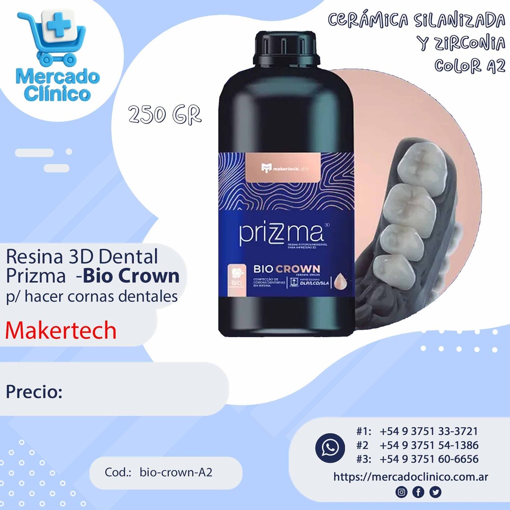 Resina 3D Dental Prizma  -Bio Crown  p/ hacer cornas dentales  - Makertech