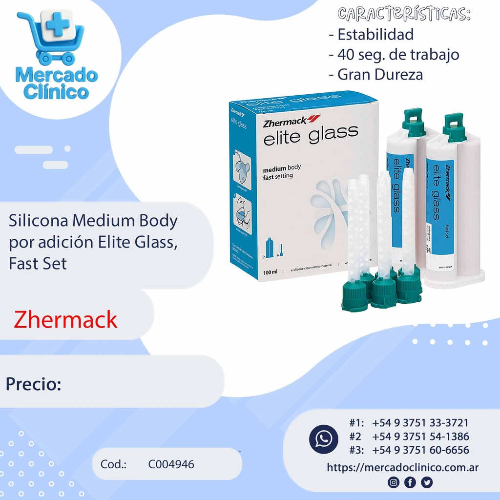 Silicona Medium Body  por adición Elite Glass,  Fast Set - Zhermack
