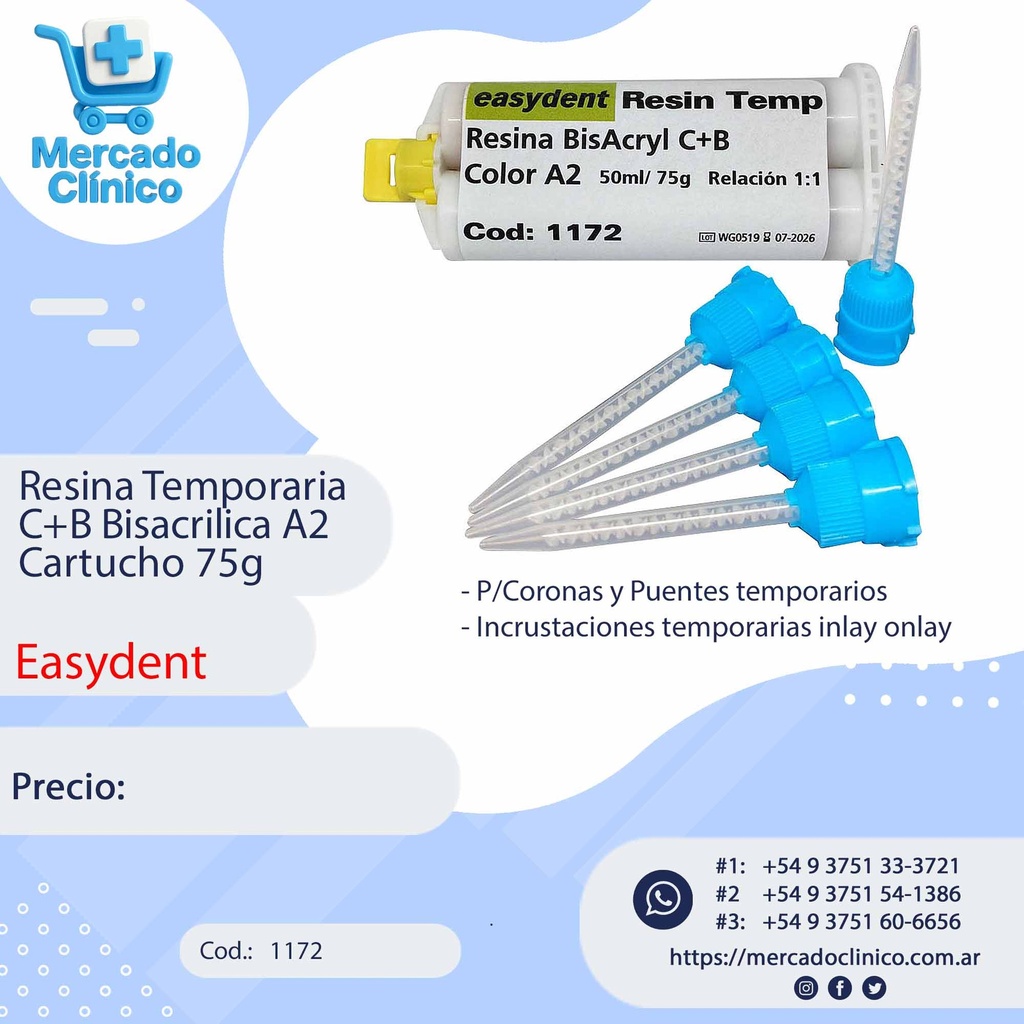 Resina Temporaria C+B Bisacrilica A2 Cartucho 75g - Easydent