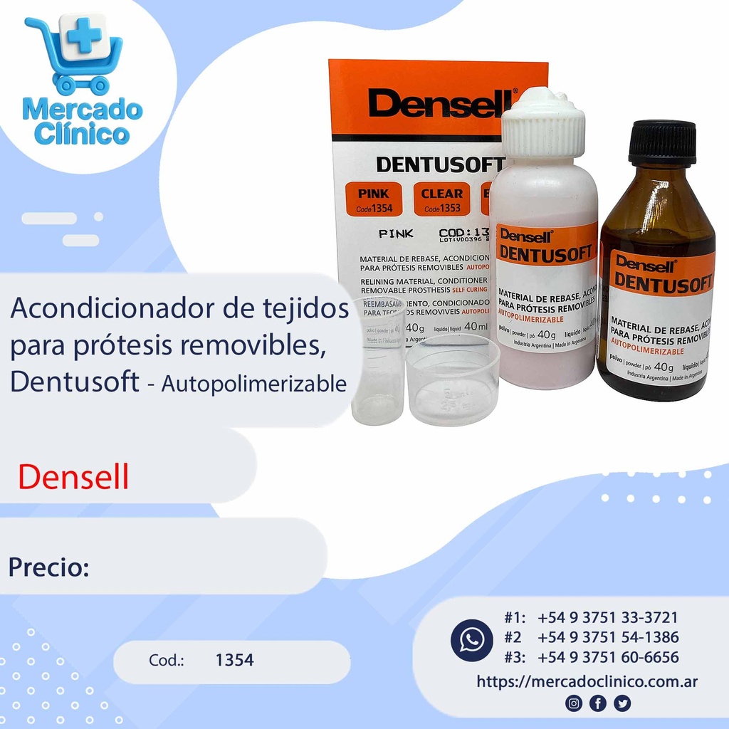 Acondicionador de tejidos  para prótesis removibles, Autopolimerizable - Dentusoft -  4g+40ml -Densell