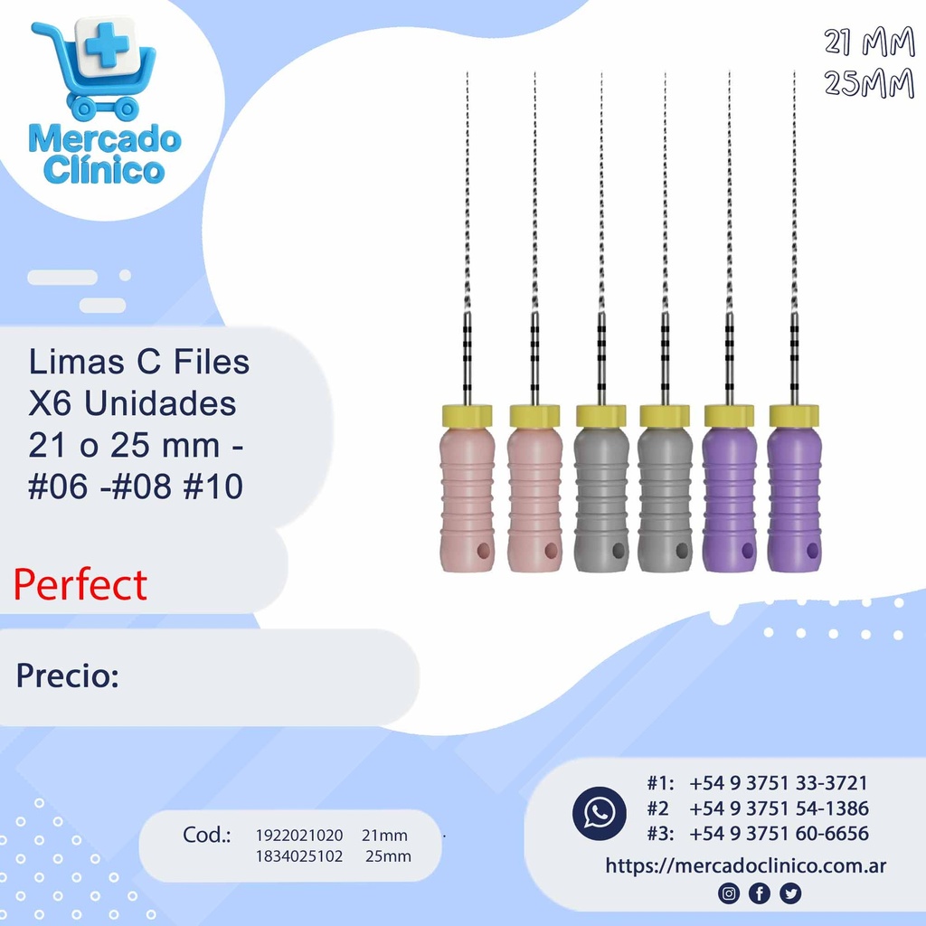 Limas C Files X6 Unidades  21 o 25 mm - #06 -#08 #10 - Perfect