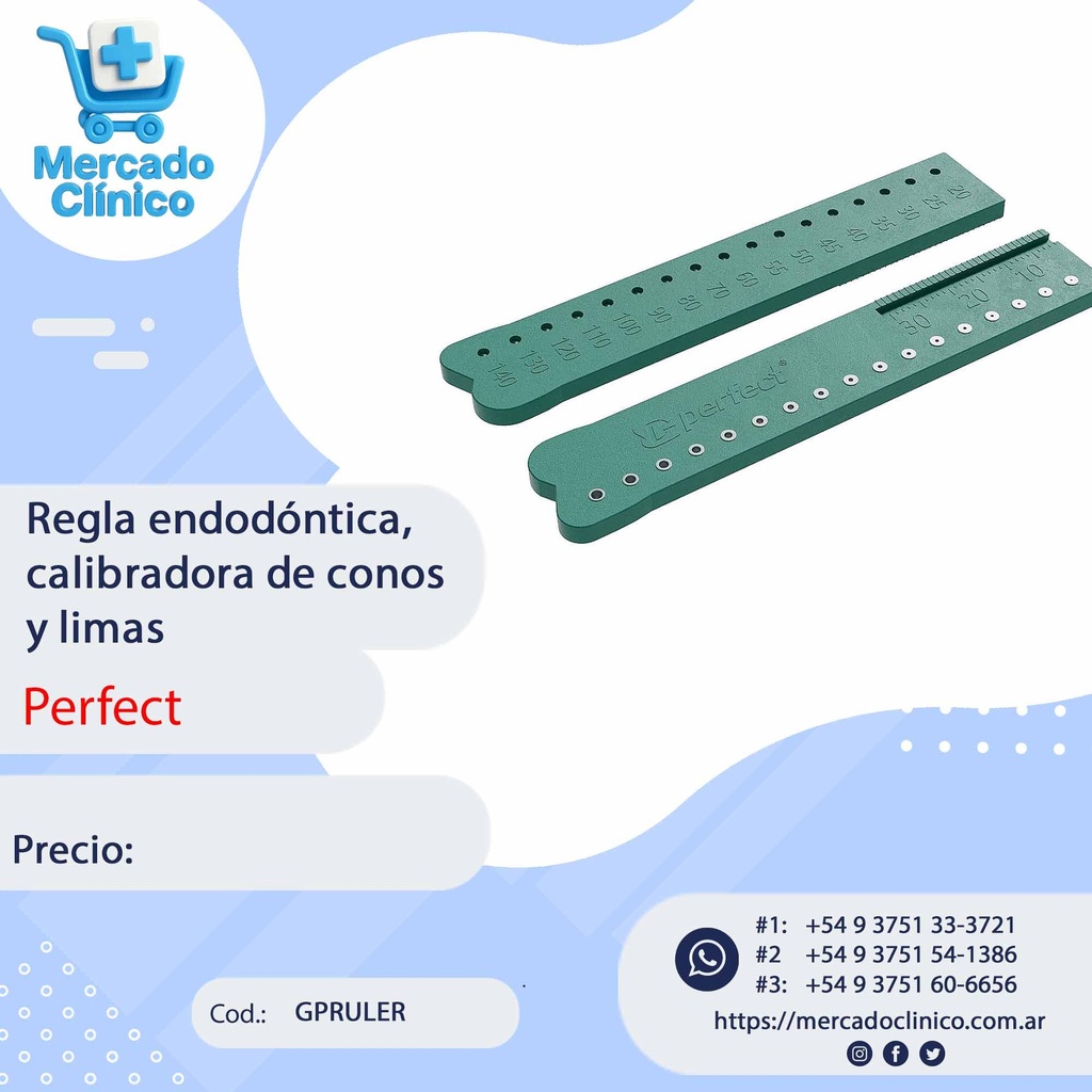 Regla endodóntica, calibradora de conos y limas - Perfect
