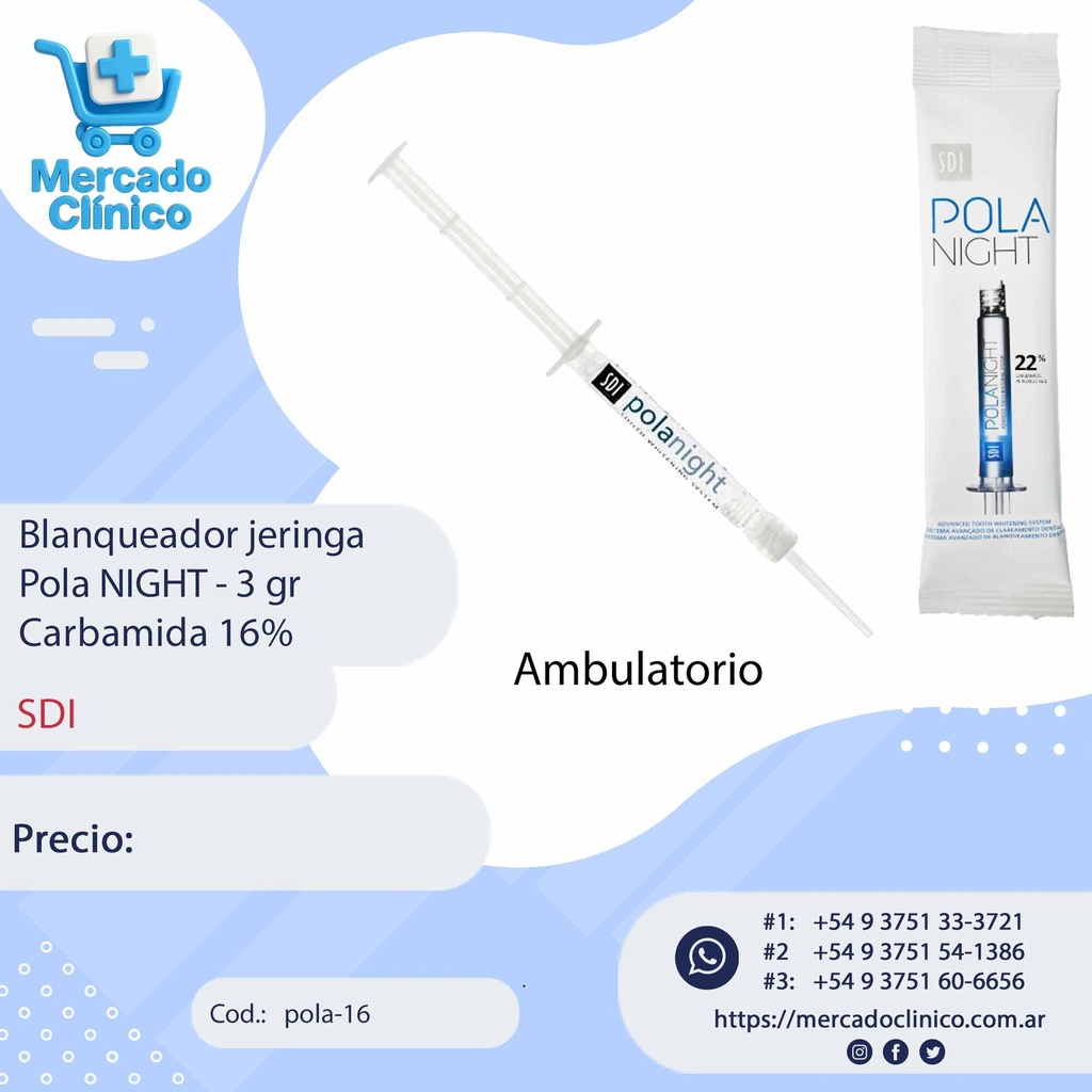 Blanqueador jeringa Pola NIGHT - 1,3g Carbamida 16% ambulatorio - SDI