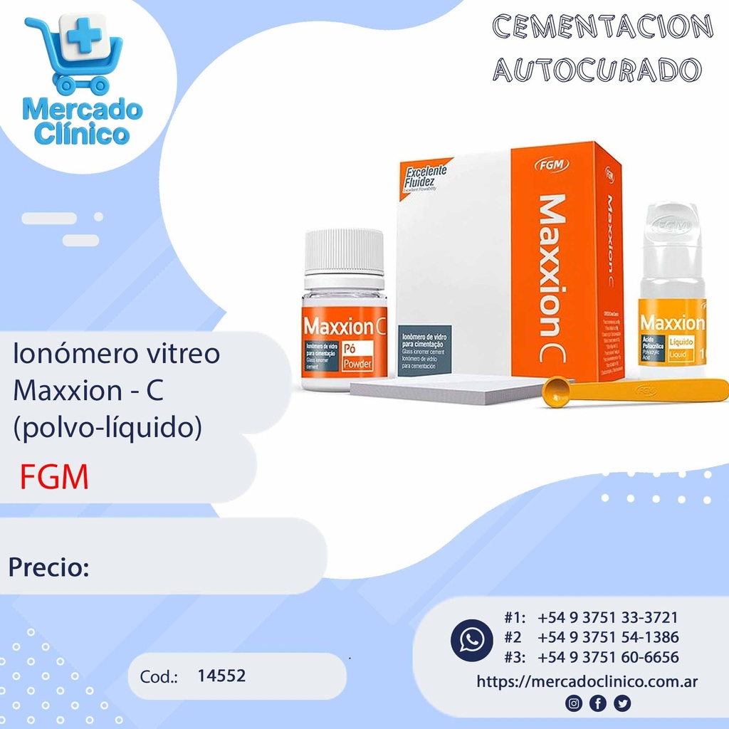 Ionómero vitreo Cementación - Maxxion C -  (polvo 15g-líquido 10 gr) Autocurado - FGM