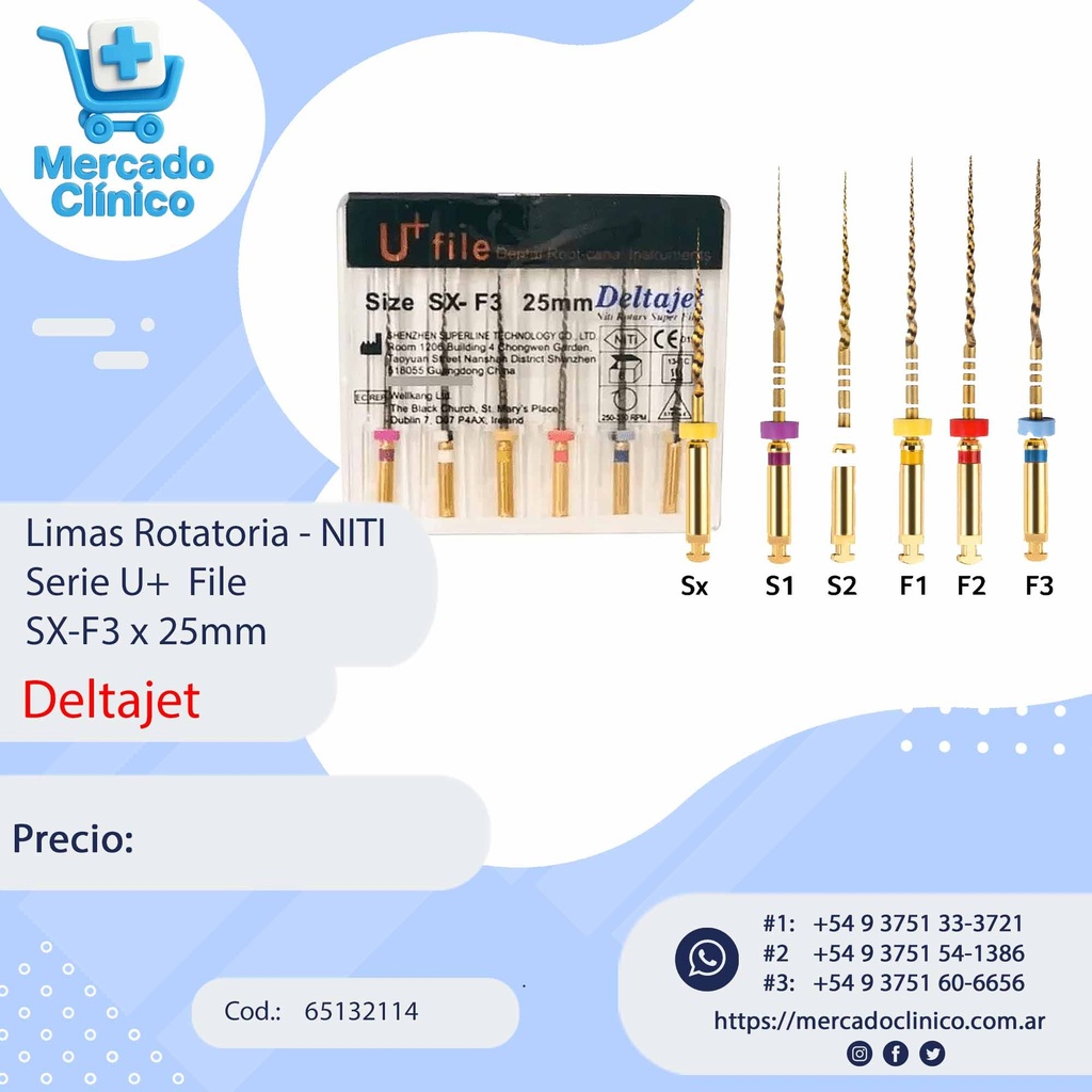 Limas Rotatoria - NITI Serie U  Blue SX-F3 x 25mm  - Deltajet (copia)