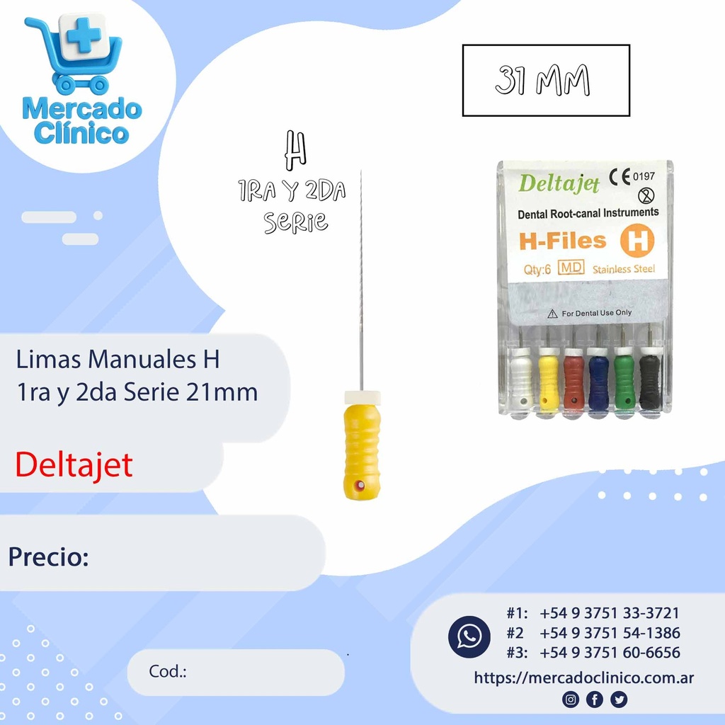 Limas Manuales H  - 1ra (15/40) y 2da (45/80) Serie - 31mm - Deltajet