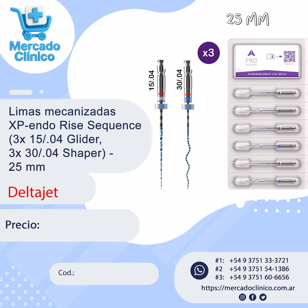 Limas mecanizadas  XP-endo Rise Sequence  (3x 15/.04 Glider,  3x 30/.04 Shaper) -  25 mm - FKG