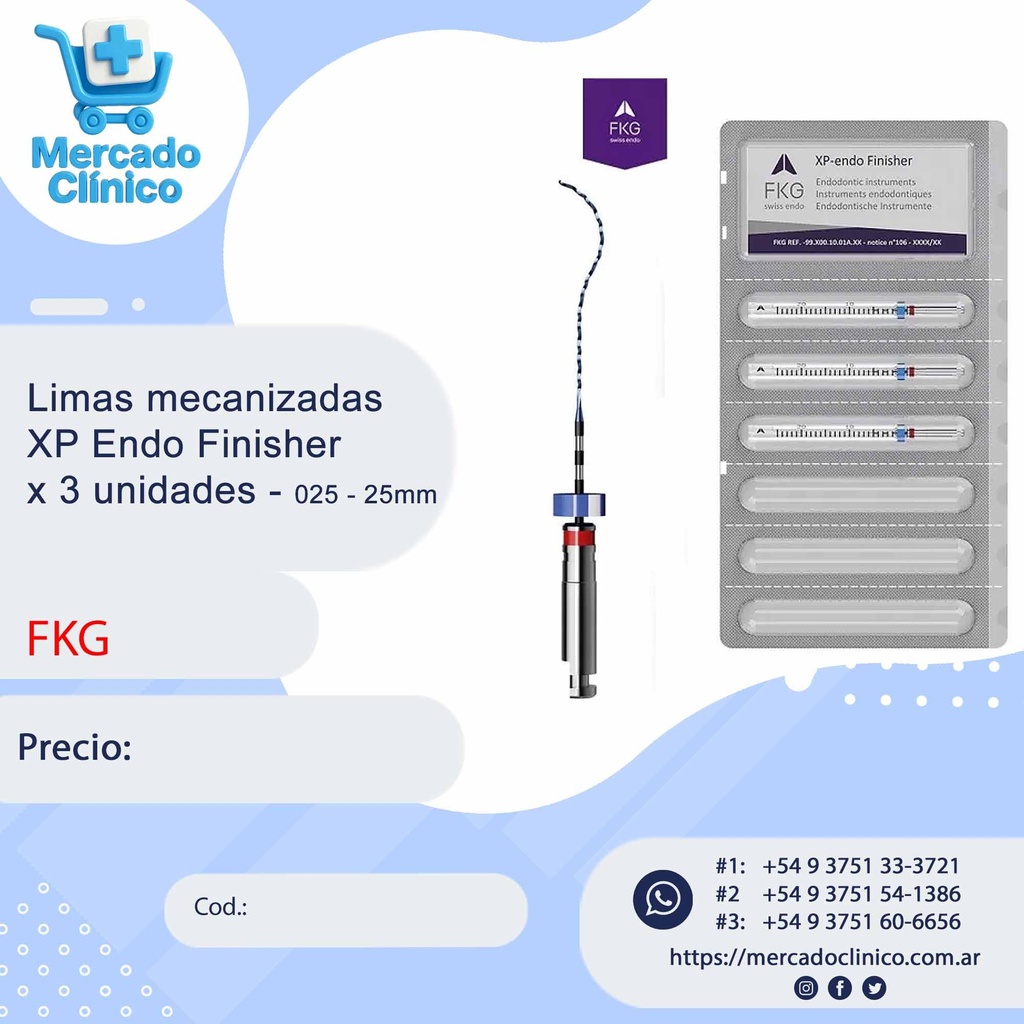 Limas mecanizadas  XP Endo Finisher - Retratamiento - x 3 unidades - 025 - 25mm - FKG