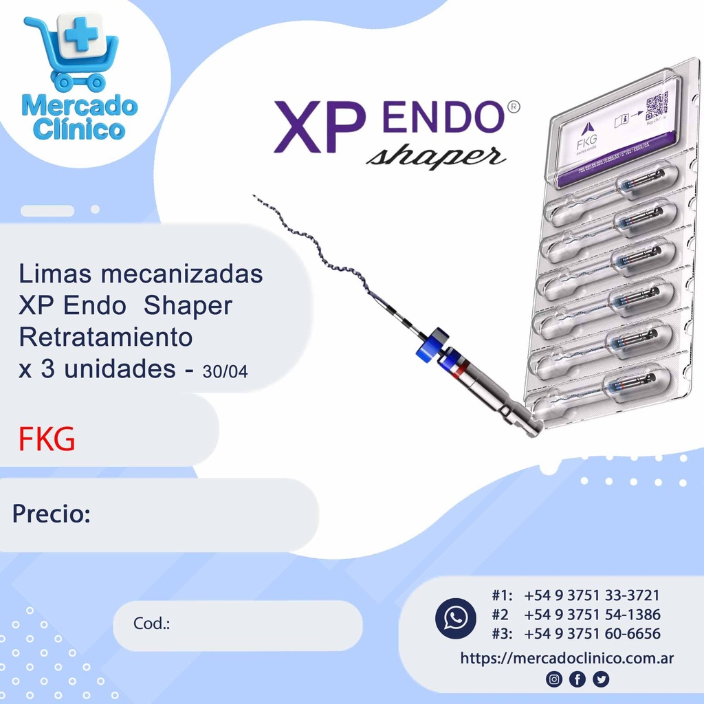 Limas mecanizadas  XP Endo  Shaper Retratamiento x 3 unidades - 30/04 - FKG