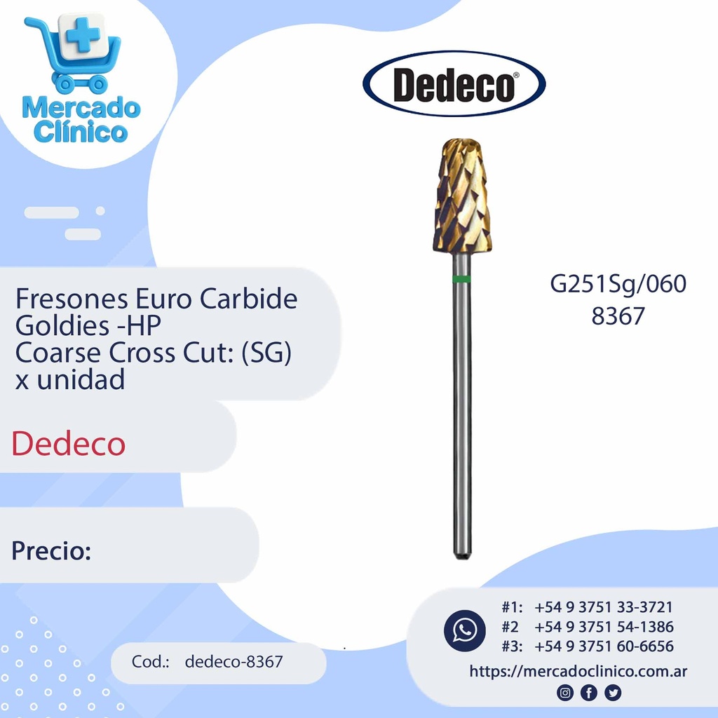 Fresones Euro Carbide Goldies -HP  Coarse Cross Cut: (SG) x unidad - Dedeco
