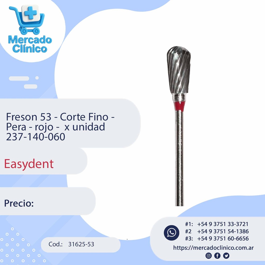 Freson 53 - Corte Fino -  Pera - rojo -  x unidad 237-140-060 - Easydent