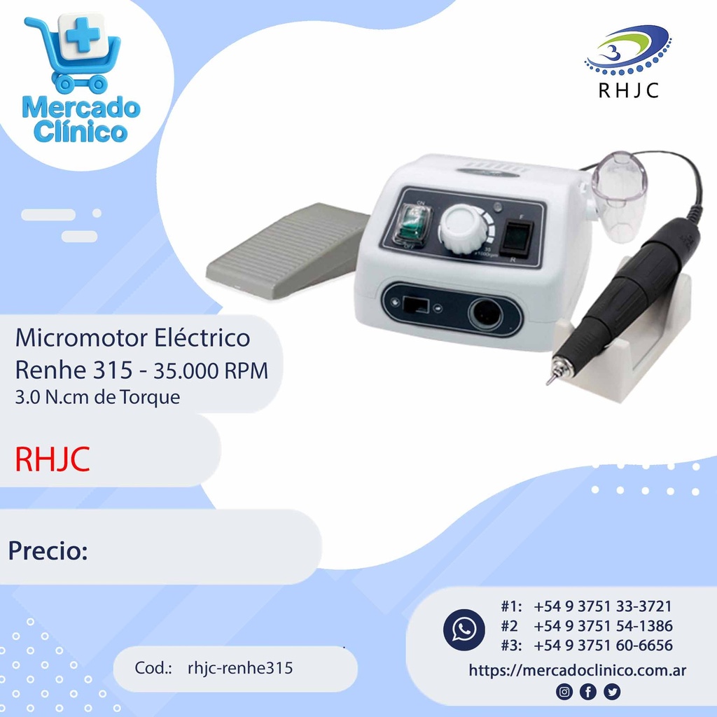 Micromotor Eléctrico Renhe 315 - 35.000 RPM 3.0 N.cm de Torque - RHJC