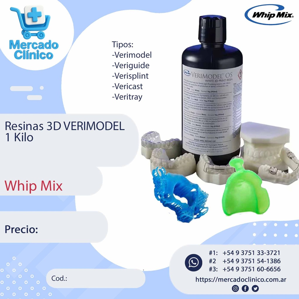 Resinas 3D VERIMODEL 1 Kilo - Whip Mix