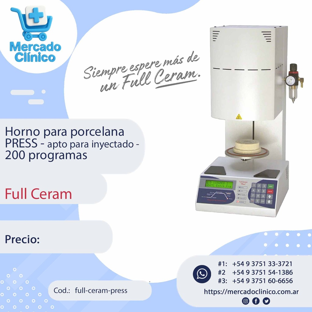 Horno para porcelana PRESS - apto para inyectado -  200 programas - Full Ceram