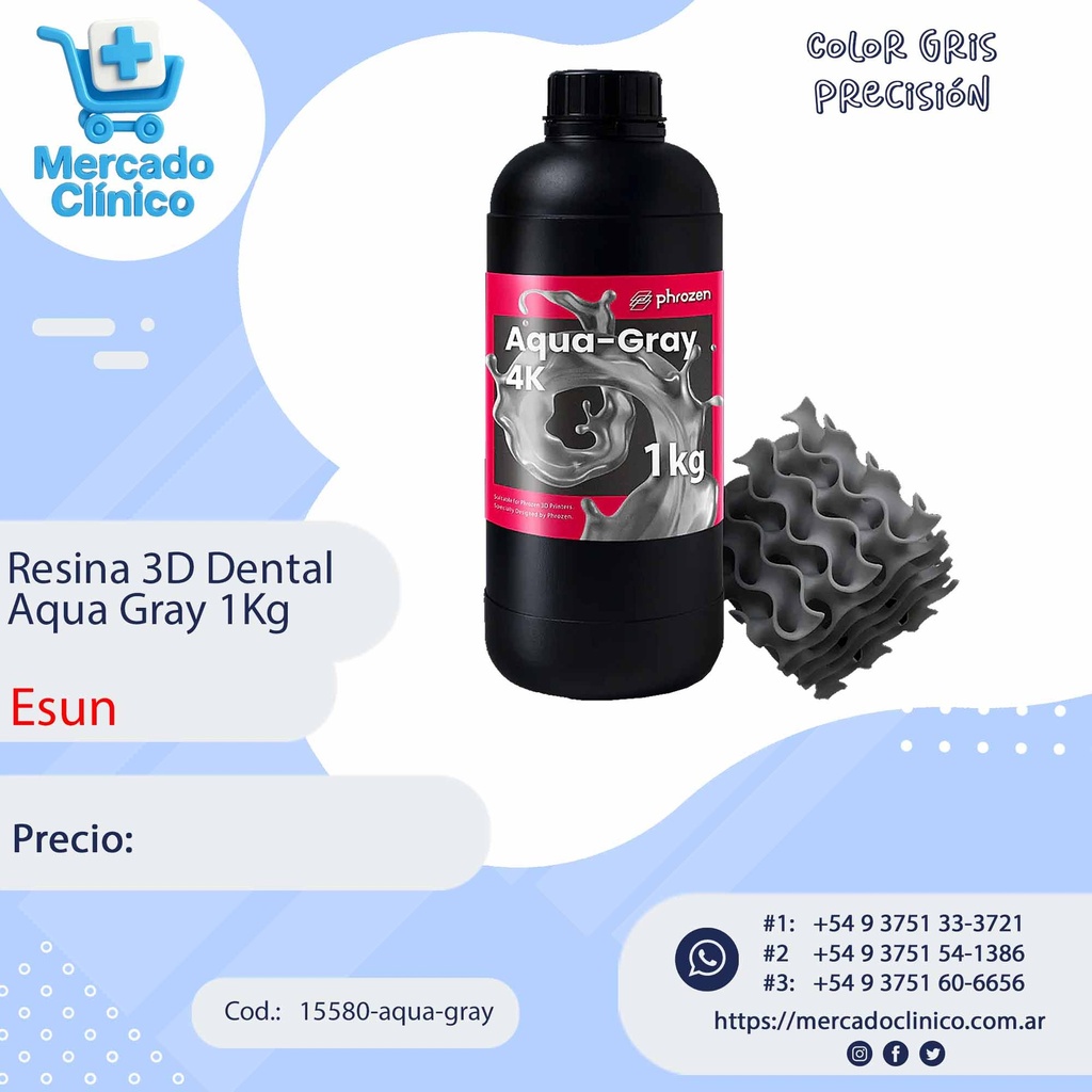 Resina 3D Dental - Aqua Green 1Kg - Phrozen
 (copia)