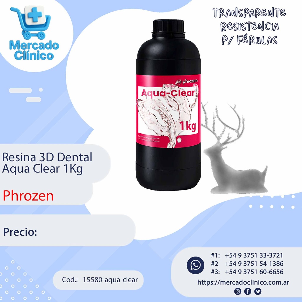 Resina 3D Dental - Aqua Clear 1Kg - Phrozen
