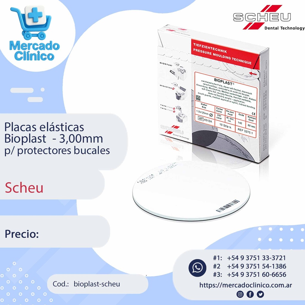 Placas elásticas  Bioplast  - 3,00mm p/ protectores bucales - Scheu