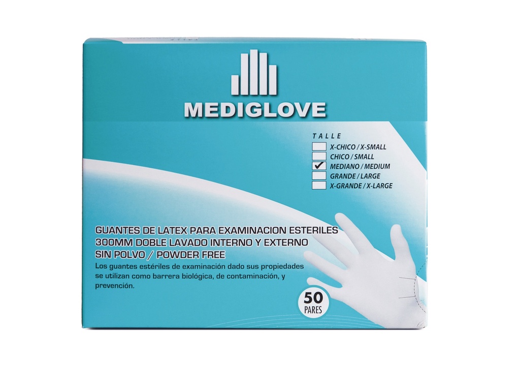 Guantes de látex  estériles p/ cirugía anatómicos -Sin polvo - doble lavado - Mediglove