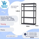 Estante Metálico Organizador - Soporta 80kg - Liviano - encastrable - 1,80x0,92x045cm -YOUNG