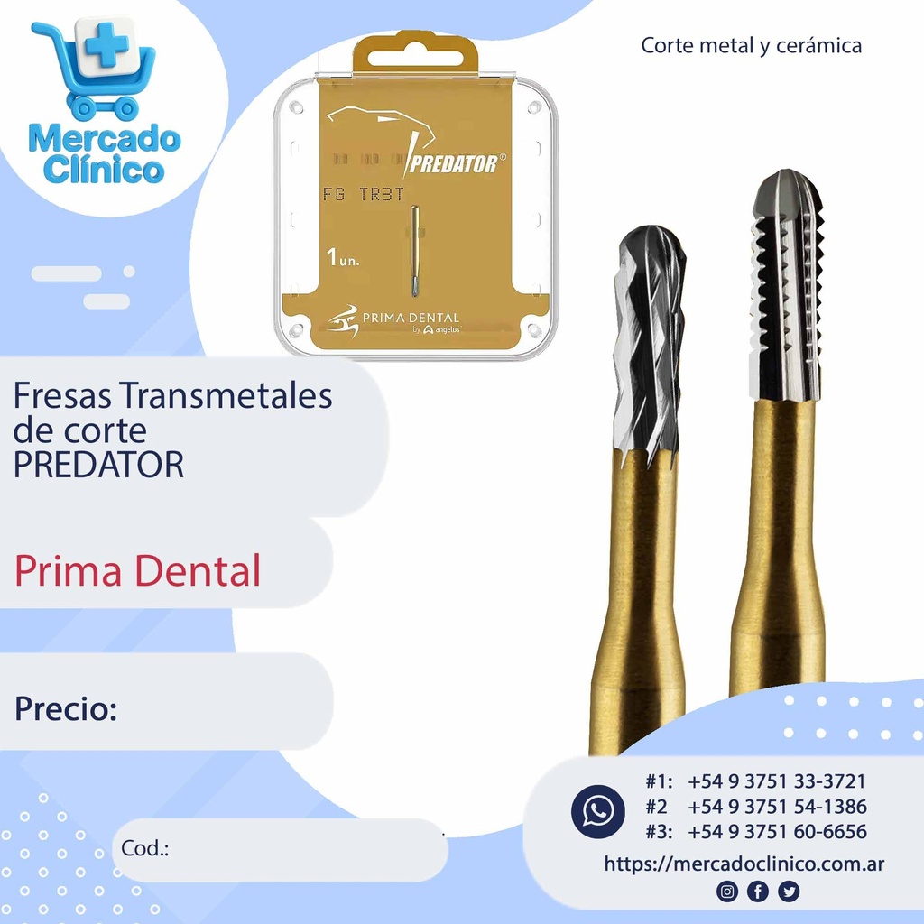 Fresas Transmetales de corte PREDATOR - Prima Dental