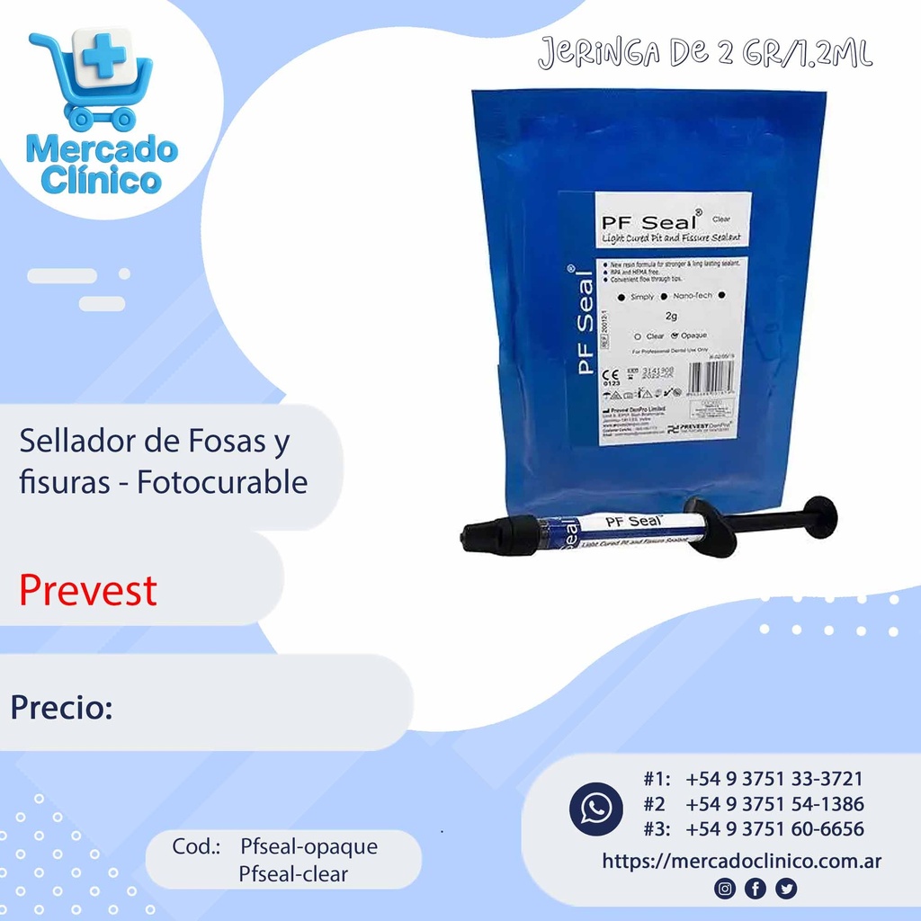 Sellador de fosas y fisuras (jeringa 2g) Fotocurado - Prevest