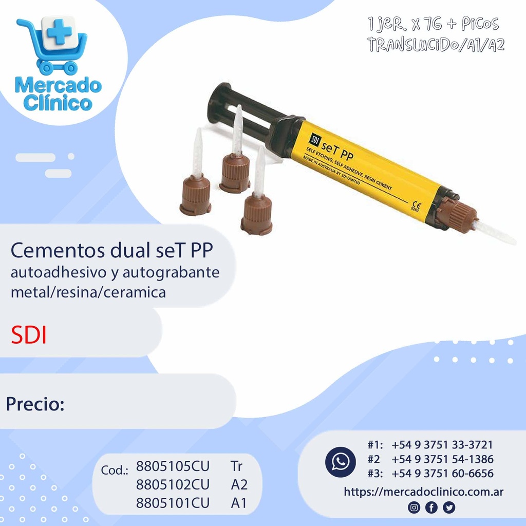 Cementos dual seT PP autoadhesivo y autograbante metal/resina/ceramica - 7 g - SDI