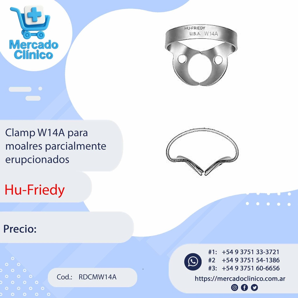 Clamp N° 14A para Molares   parcialmente erupcionados o forma  irregular  mas grandes - Hu-Friedy