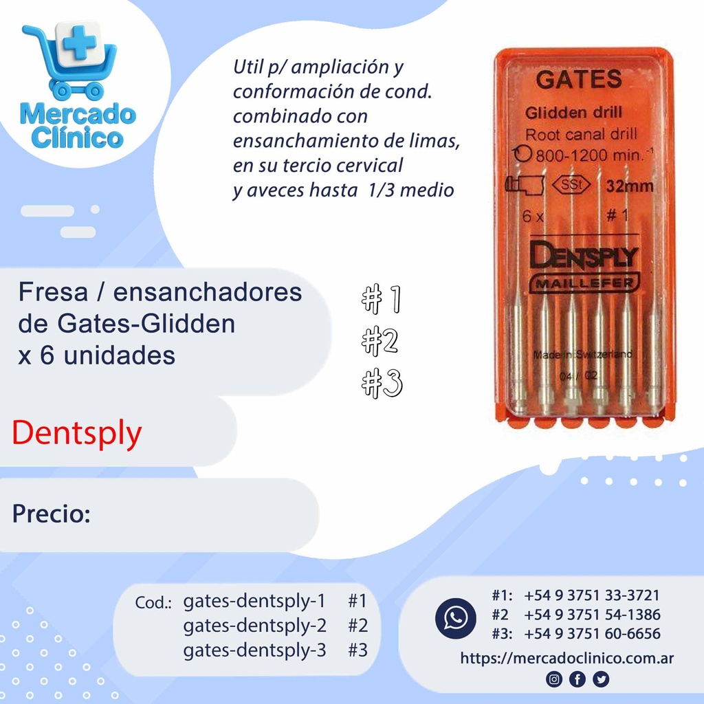 Fresa / ensanchadores de Gates Glidden - x 6 unidades - Dentsply