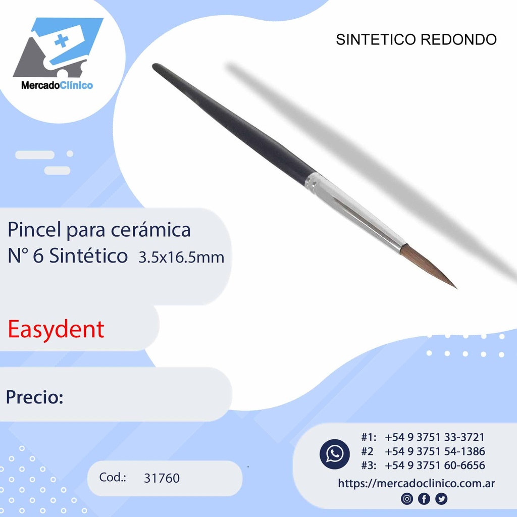 Pincel para cerámica N° 6 Sintético  3.5x16.5mm3.5x16.5mm - Easydent