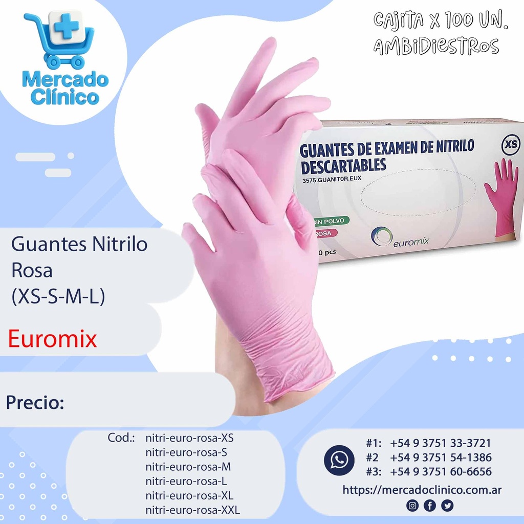 Guantes de Nitrilo (x100)  Rosa - Euromix