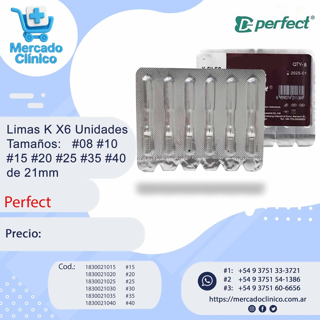 Limas K X6 Unidades iguales - 1ra serie - Dif tamaños - 21 mm - Perfect
