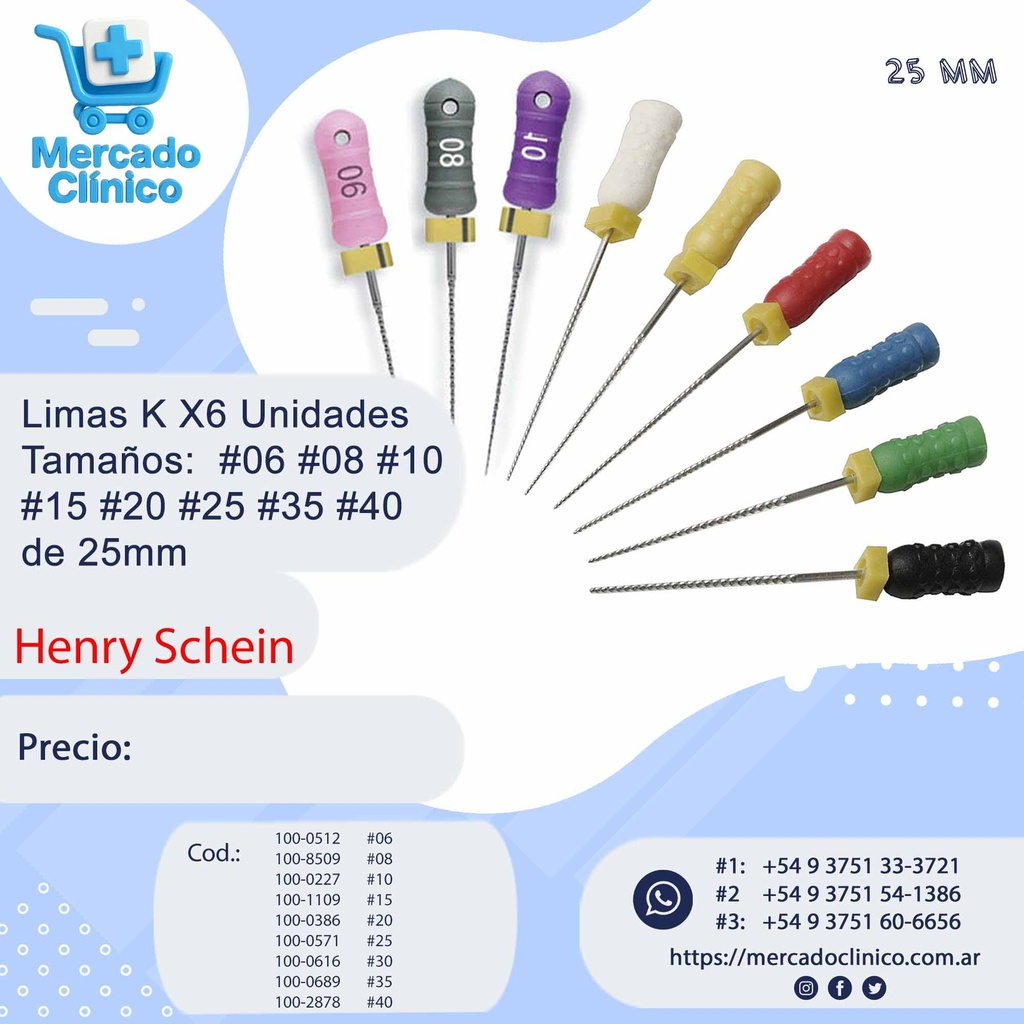 Limas K Endoflex X6 Unidades iguales - 1ra serie - Dif tamaños - 25 mm - Henry Schein