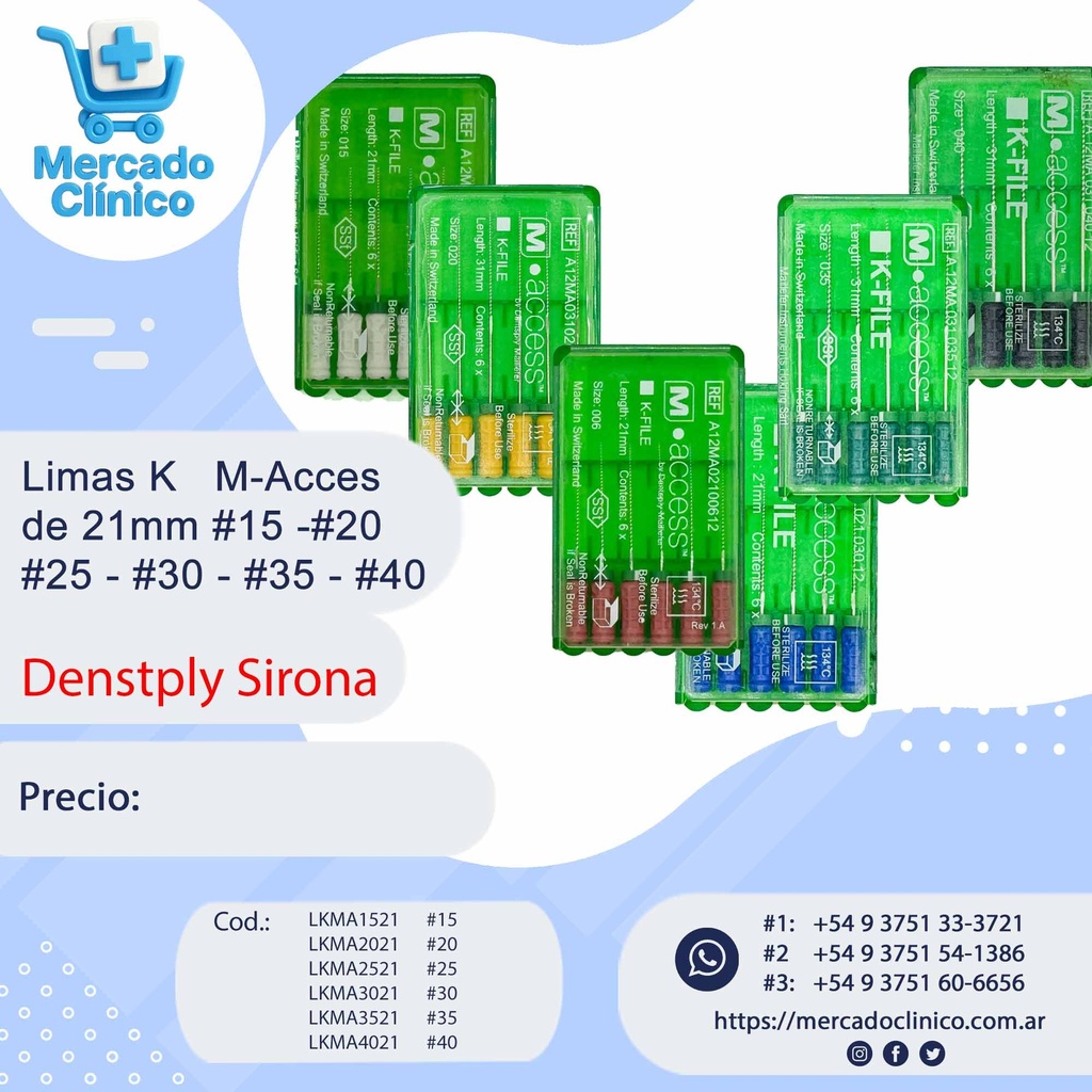 Limas K   M-Acces de 21mm #15 -#20 - #25 - #30 - #35 - #40 - Dentsply Sirona