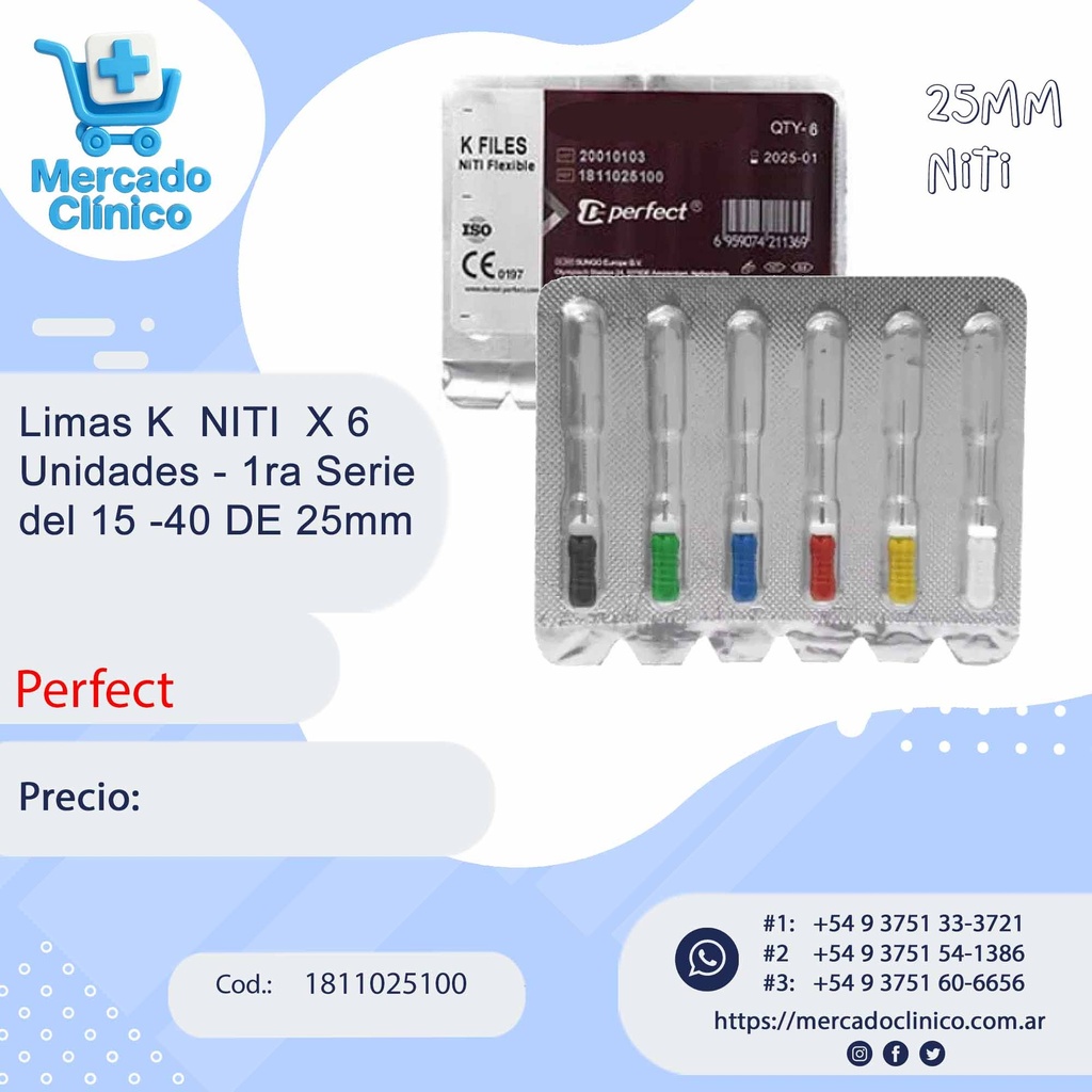 Limas K NITI 15 al 40 (primer Serie)- X6 Unidades - 25 mm - Perfect