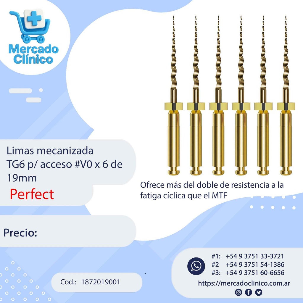 Limas mecanizada  TG6 p/ acceso #V0 x 6 de 19mm - Perfect