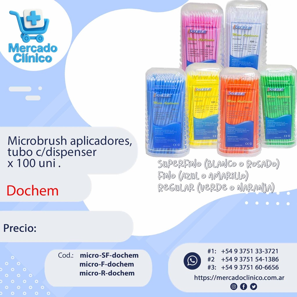 Microbrush aplicadores, tubo c/dispenser x 100 unidades - Dochem