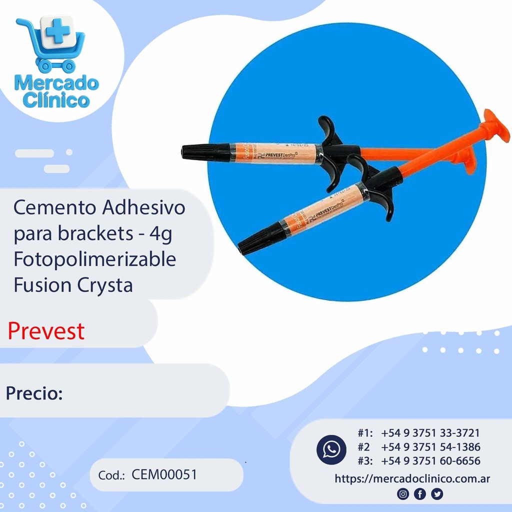 Cemento Adhesivo para brackets - 4g Fotopolimerizable Fusion Crysta - Prevest