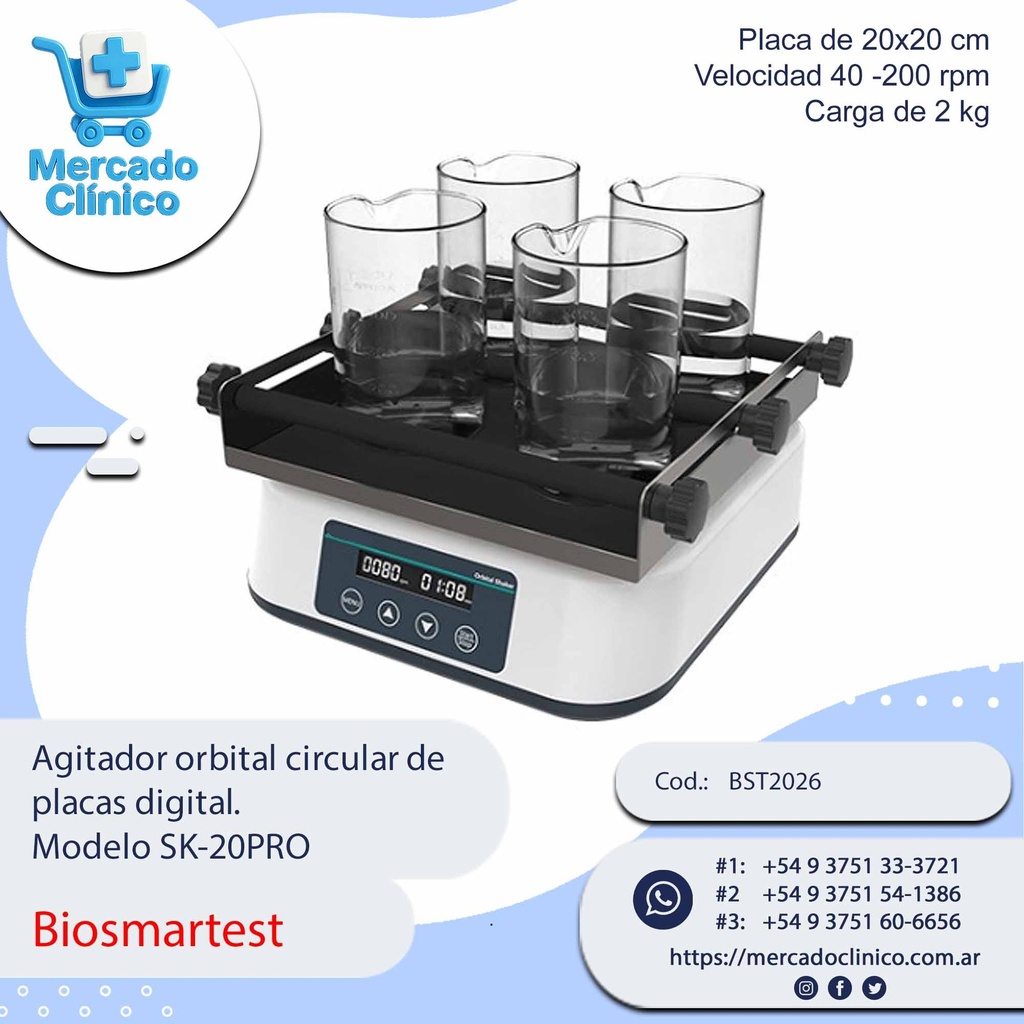 Agitador orbital circular de  placas digital.  Modelo SK-20PRO - Biosmartest