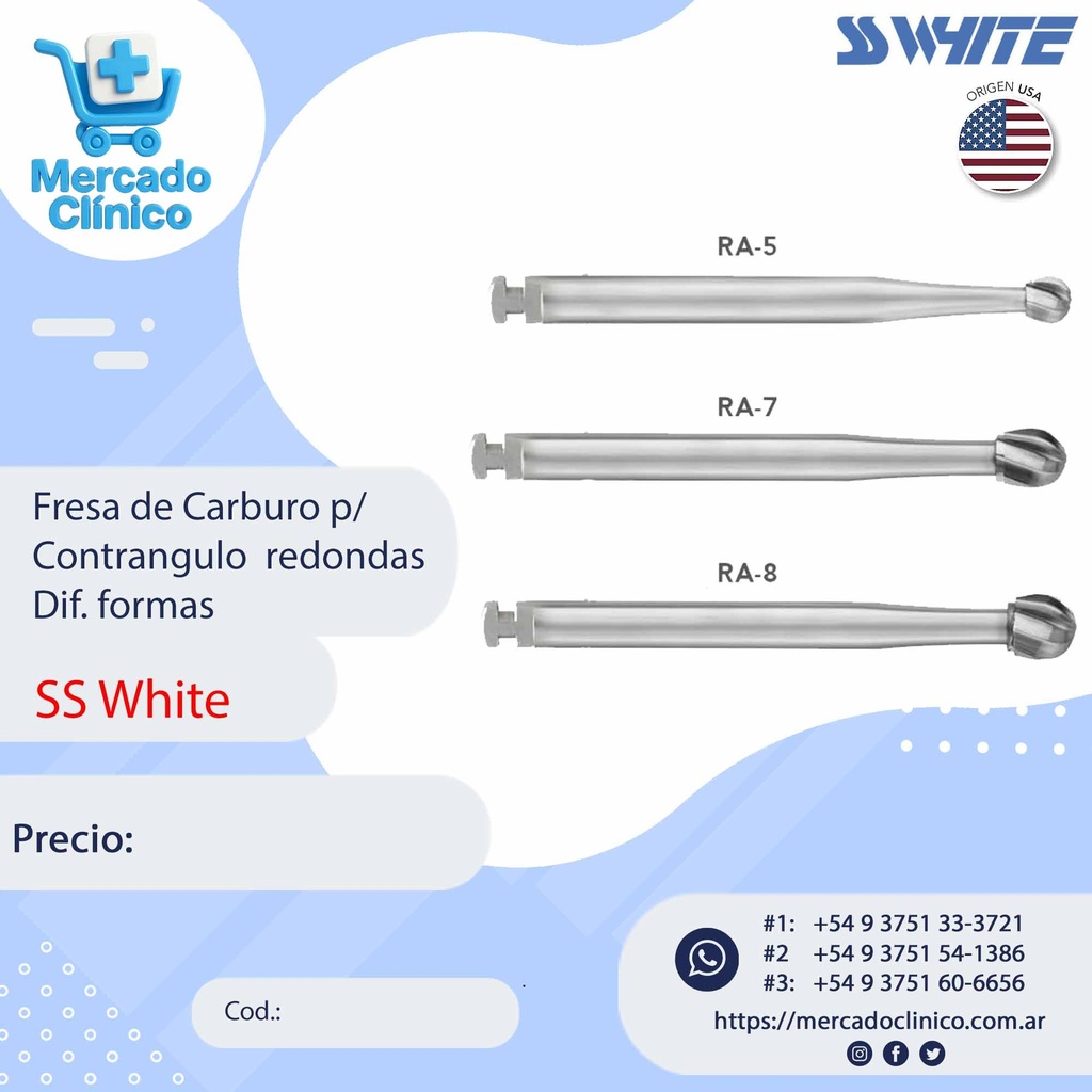 Fresa de Carburo de tugsteno  redonda - x Unidad - SSWhite