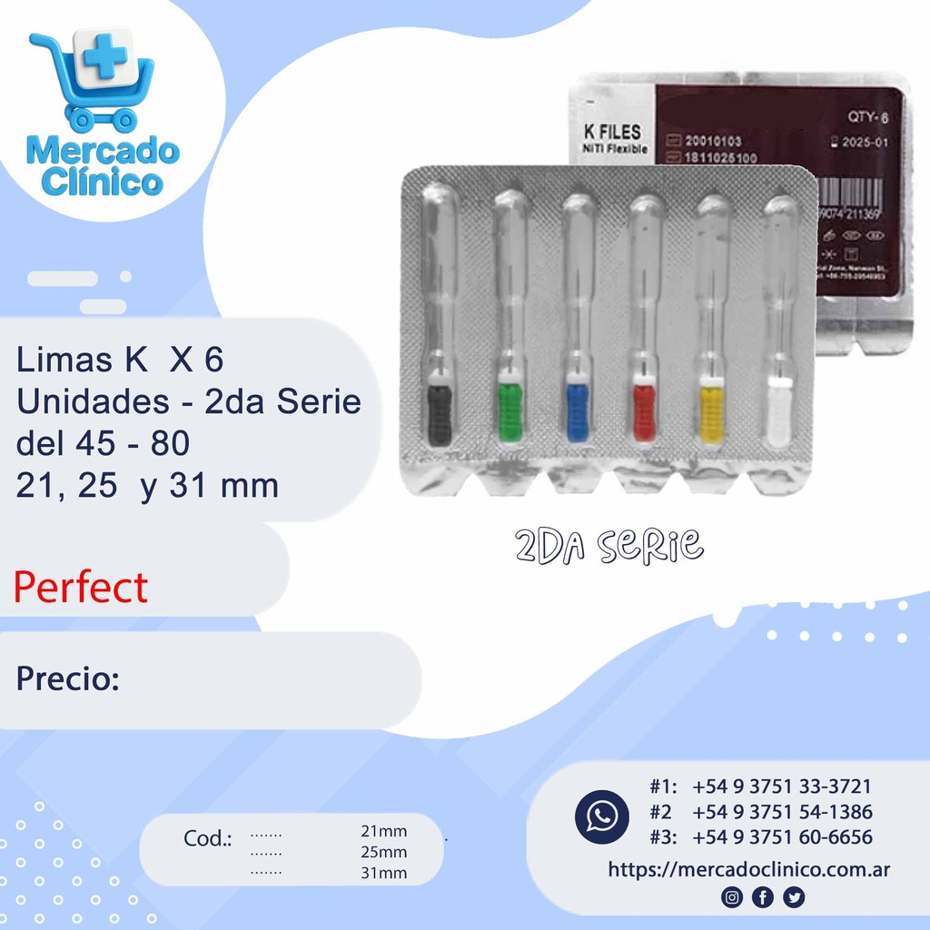 Limas K del 45 al 80 (Segunda Serie)- X6 Unidades - 21 , 25  o 31 mm - Perfect 