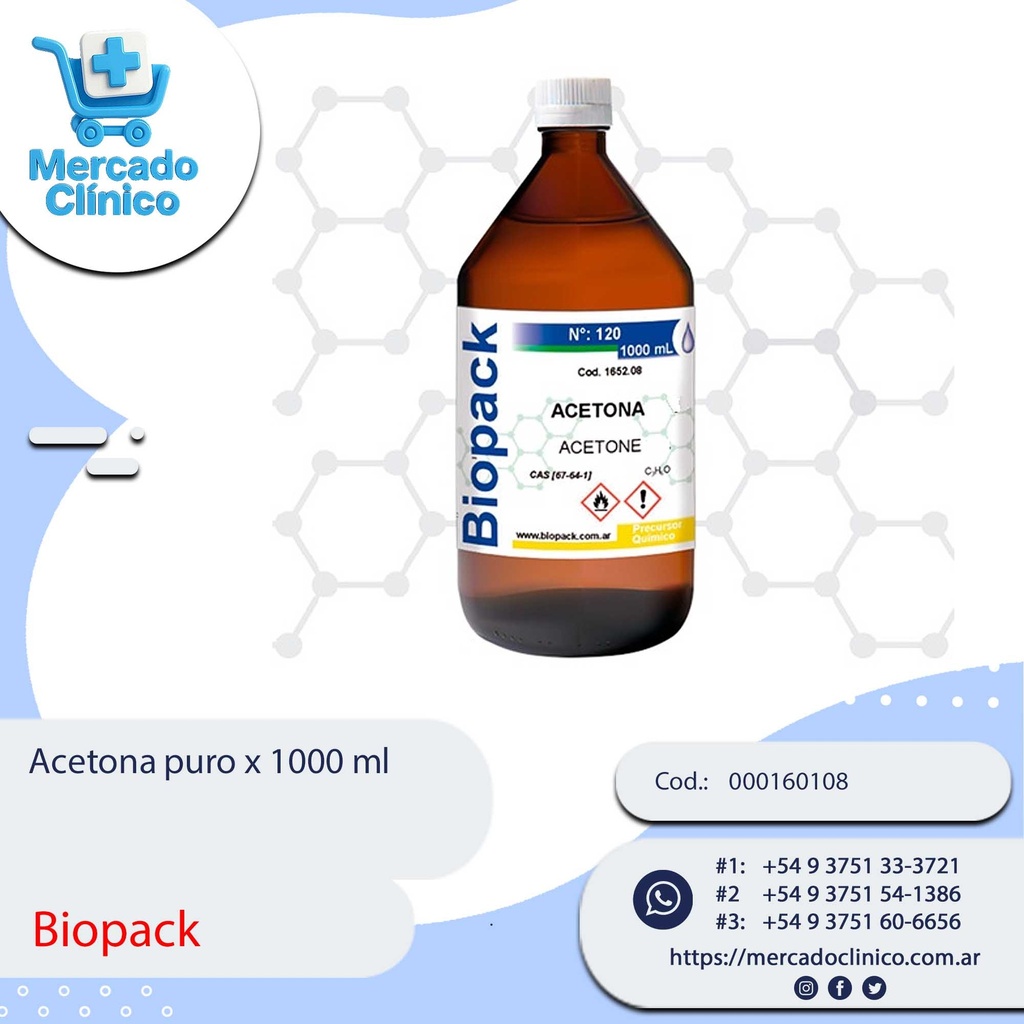 Acetona puro x 1000 ml - Biopack