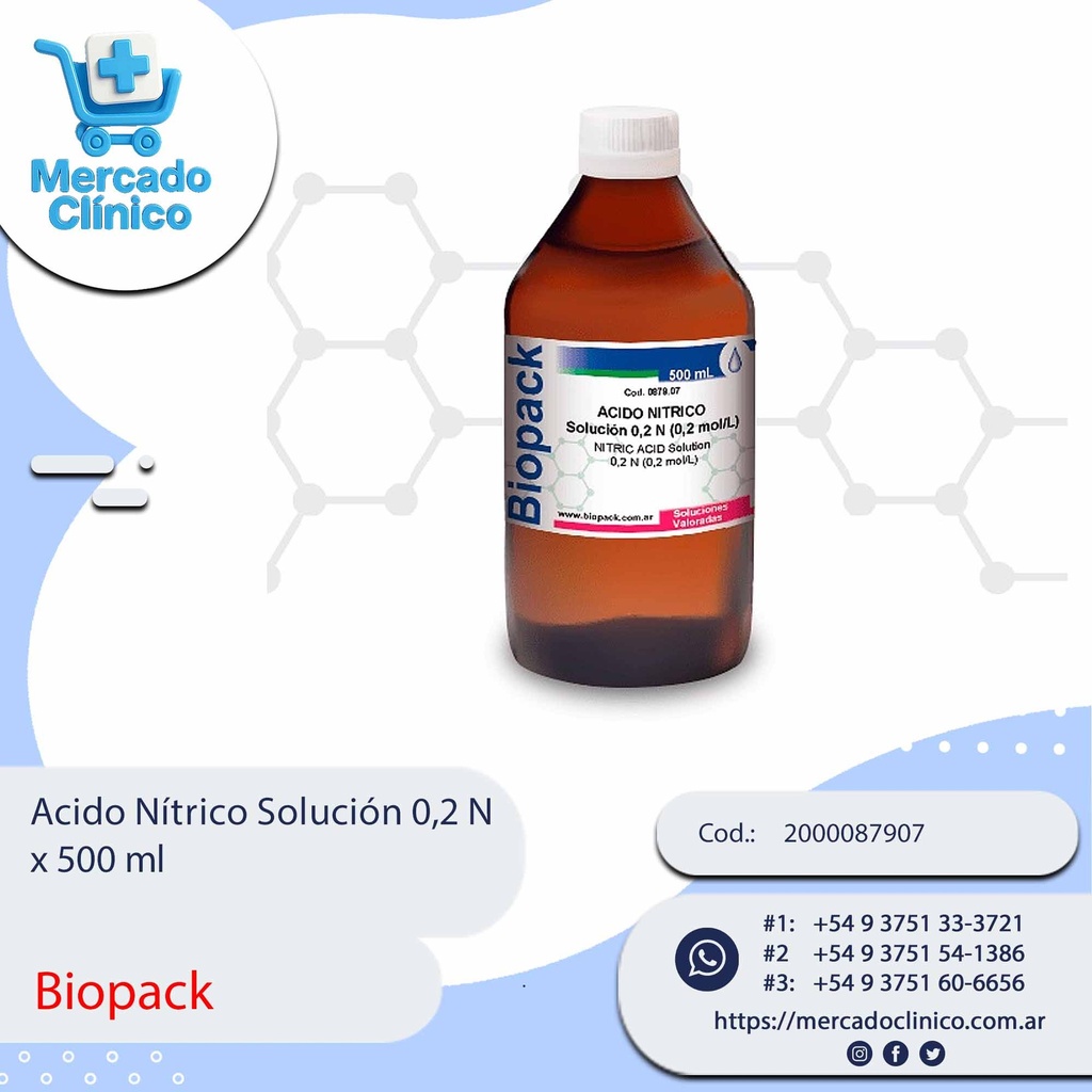 Acido Nítrico Solución 0,2 N  x 500 ml - Biopack