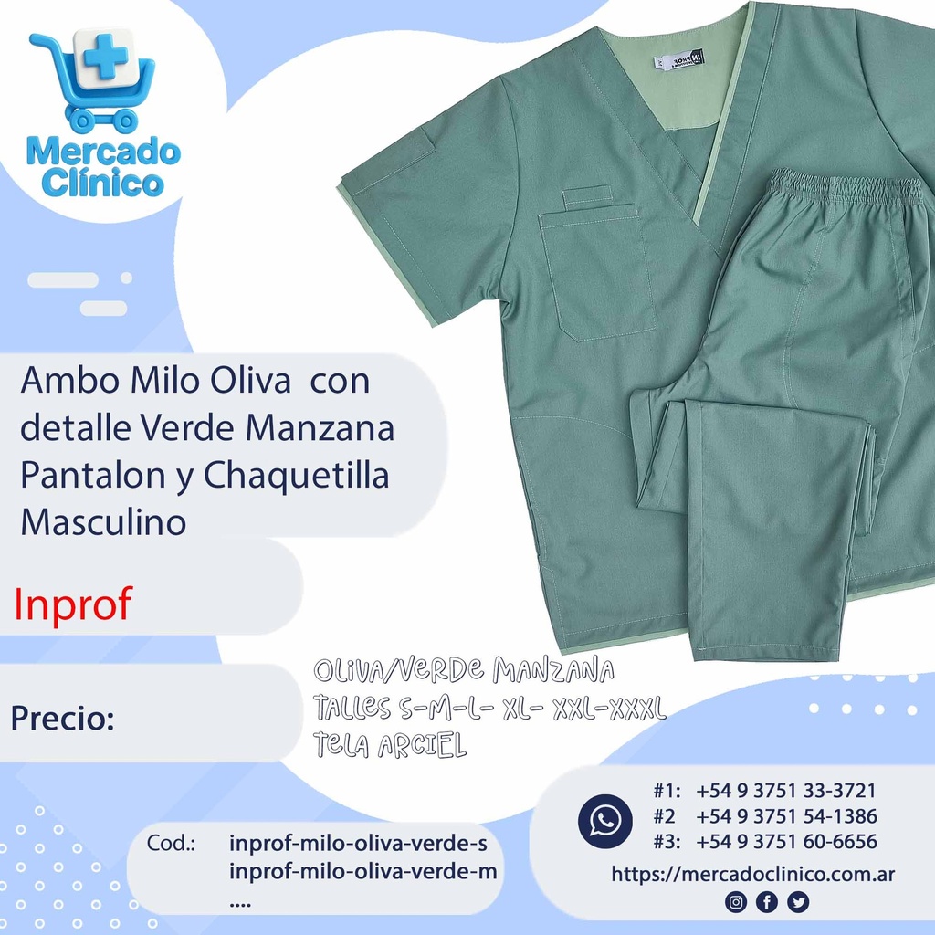 Ambo Milo Oliva  con  detalle Verde Manzana Pantalon y Chaquetilla  Masculino - Inprof