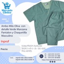 Ambo Milo Oliva  con  detalle Verde Manzana Pantalon y Chaquetilla  Masculino - Inprof