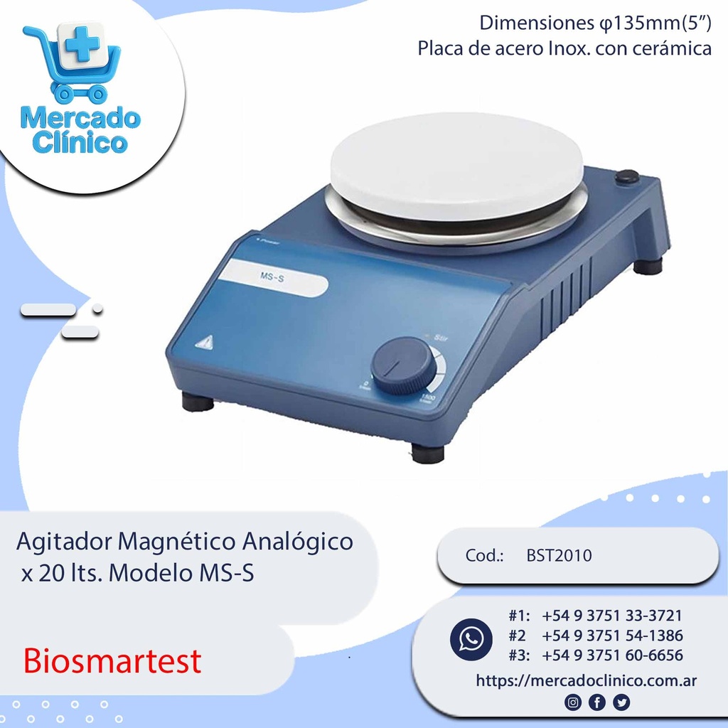 Agitador Magnético Analógico  x 20 lts. Modelo MS-S - Biosmartest