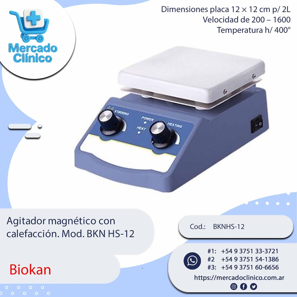 Agitador magnético con calefacción. Mod. BKN HS-12. Marca BIOKAN