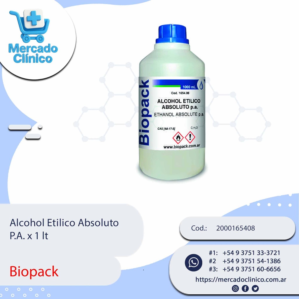 Alcohol Etilico Absoluto  P.A. x 1 lt - Biopack